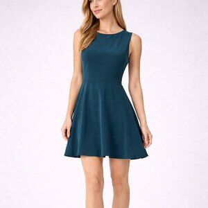 LADAIRE 100% Silk Fit & Flare Dress Size S Teal Sleeveless Lined